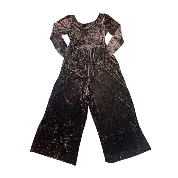 Betsey Johnson Vtg 90s Large Brown Crushed Velvet Stretchy Wide Leg Jumpsuit EUC - Picture 2 of 4